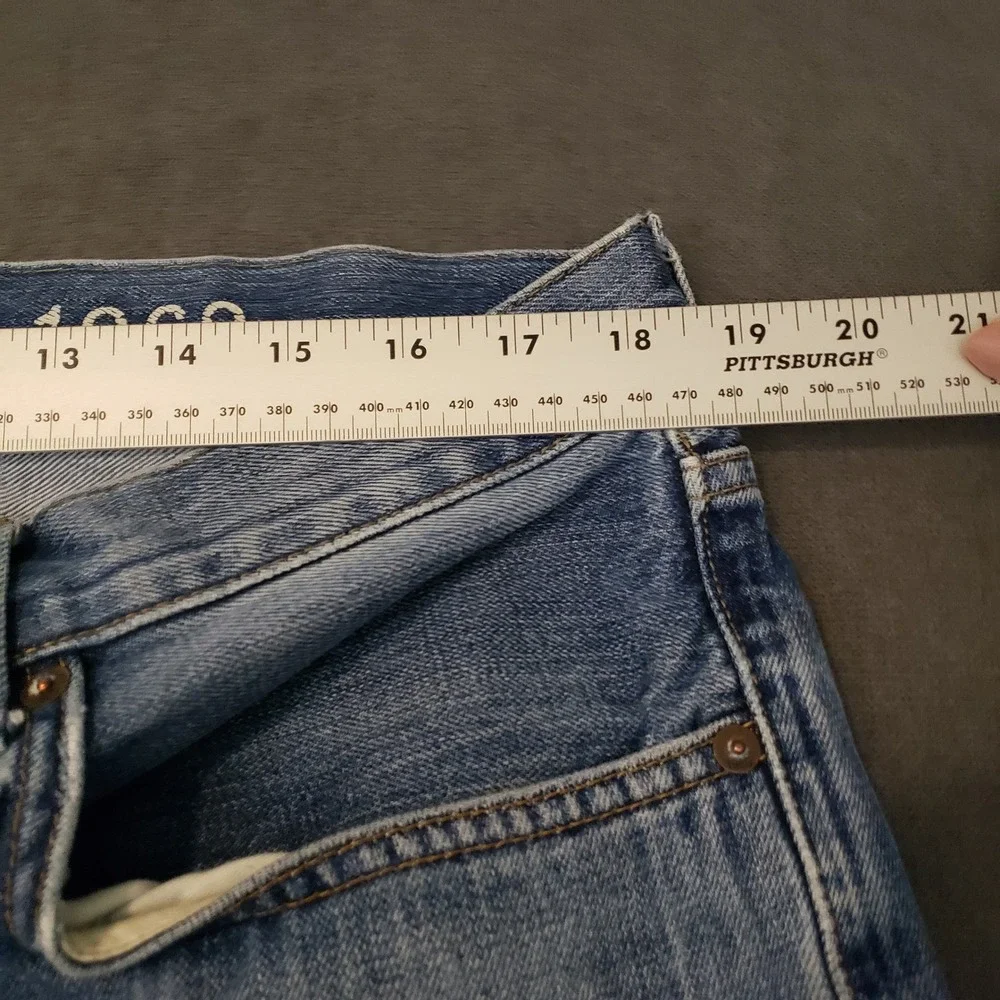 Gap 1969 Slim Jeans Mens 38x30 Blue Medium‎ Wash Cotton Denim Distressed Hem